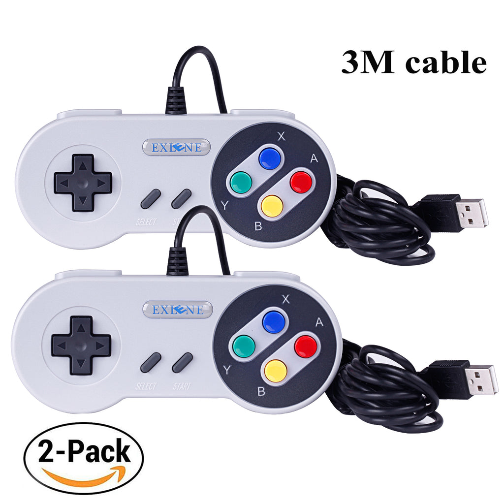 Exlene® Usb Controller Gamepads Joystick 10ft/3m (2pack),Usb Snes Controller Super Snes Classic Controller for PC Windows Ubuntu Raspberry Pi 3 Retropie Sega Genesis (Grey)