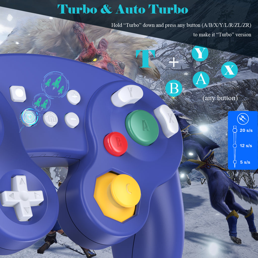  EXLENE Gamecube Controller Switch, Wireless Switch Pro  Controller for Nintendo Switch/Lite/PC/Android/Ios/Steam, Support Wake Up,  Motion, Adjustable Vibration, Turbo & Auto Turbo (Upgraded,Blue) :  Videojuegos